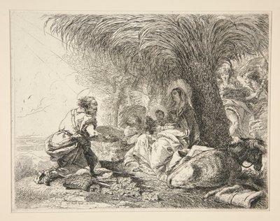 São José Adorando o Menino Jesus, da série Idee pittoresche sopra la fuga em Egitto (Voo para o Egipto) de Giovanni Domenico Tiepolo