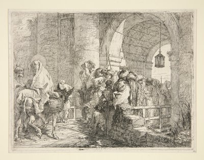 A Chegada da Sagrada Família ao Portão de uma Cidade, da série Idee pittoresche sopra la fuga in Egitto (Flight into Egypt) de Giovanni Domenico Tiepolo