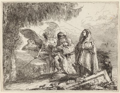 O Vôo, Sagrada Família Caminhando com Anjo de Giovanni Domenico Tiepolo