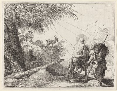 The Flight, Sagrada Família à direita, Joseph olhando para a esquerda de Giovanni Domenico Tiepolo