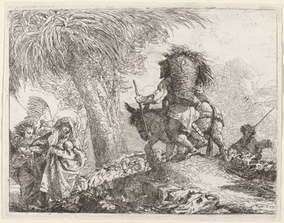 O vôo, José à direita e Maria e anjo à esquerda de Giovanni Domenico Tiepolo
