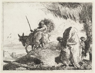 The Flight, com Madonna à direita apoiada por anjos de Giovanni Domenico Tiepolo