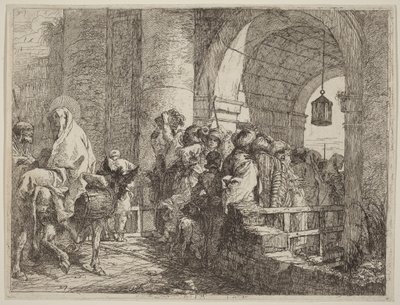 A Sagrada Família chega a uma porta da cidade de Giovanni Domenico Tiepolo