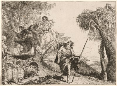 A Sagrada Família Descendo um Caminho perto de Pastores de Giovanni Domenico Tiepolo