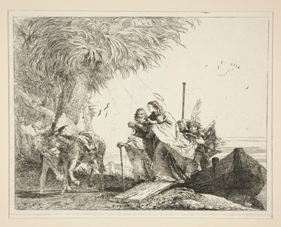O Desembarque da Sagrada Família, da série Idee pittoresche sopra la fuga em Egitto (Voo para o Egipto) de Giovanni Domenico Tiepolo
