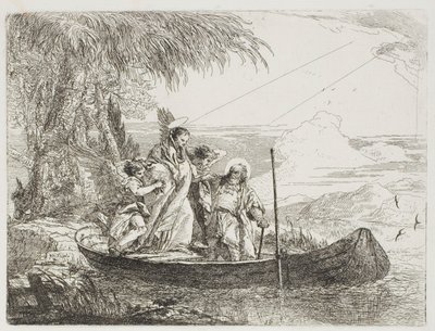 A Sagrada Família Entrando no Barco com a Ajuda dos Anjos, placa dezesseis de A Fuga para o Egito de Giovanni Domenico Tiepolo