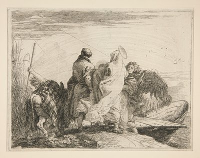 A Sagrada Família Deixando a margem do rio, da série Idee pittoresche sopra la fuga em Egitto (Voo para o Egipto) de Giovanni Domenico Tiepolo