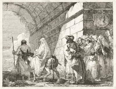 A Sagrada Família passa por baixo de um arco da cidade de Giovanni Domenico Tiepolo