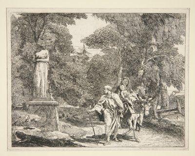 A Sagrada Família Passando Perto de uma Estátua, da série Idee pittoresche sopra la fuga in Egitto (Flight into Egypt) de Giovanni Domenico Tiepolo