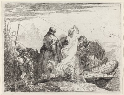 A Sagrada Família se preparando para embarcar de Giovanni Domenico Tiepolo
