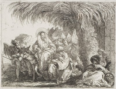 A Sagrada Família Sob uma Palmeira, placa seis de A Fuga para o Egito de Giovanni Domenico Tiepolo
