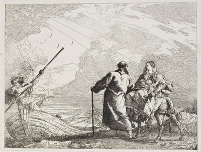 A Sagrada Família na margem de um rio, placa quatorze de A Fuga para o Egito de Giovanni Domenico Tiepolo