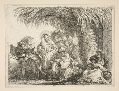A Sagrada Família sob uma Palmeira, da série Idee pittoresche sopra la fuga em Egitto (Voo para o Egipto) de Giovanni Domenico Tiepolo