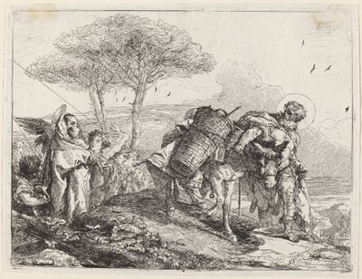 A Madona e o Menino à esquerda, com um arquivo de anjos de Giovanni Domenico Tiepolo