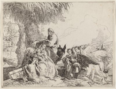 O descanso no vôo, com anjos adoradores de Giovanni Domenico Tiepolo