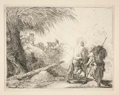 A Virgem, Montada no Burro e vista de trás, da série Idee pittoresche sopra la fuga em Egitto (Voo para o Egipto) de Giovanni Domenico Tiepolo