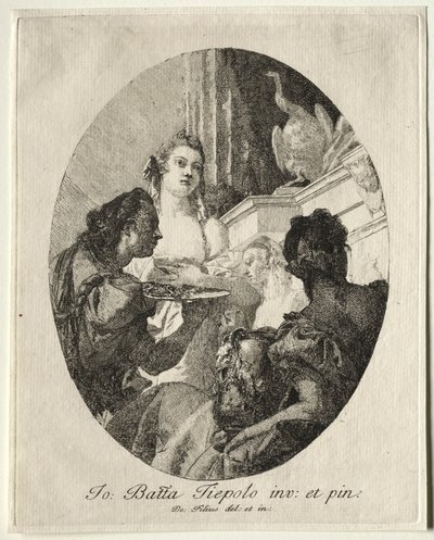 Três mulheres apresentando presentes de Marc Anthony para Cleópatra de Giovanni Domenico Tiepolo