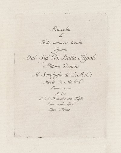 Página de rosto, da Raccolta di Teste (Coleção de Cabeças) de Giovanni Domenico Tiepolo