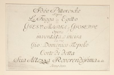 Página de título, da série Idee pittoresche sopra la fuga in Egitto (Voo para o Egipto) de Giovanni Domenico Tiepolo