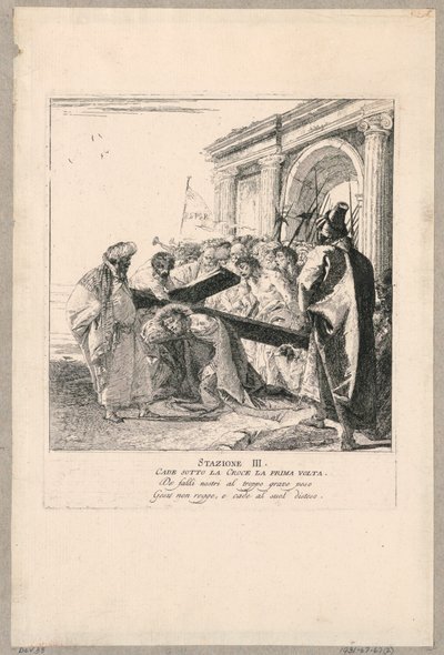 Via crucis - Estação III, ele cai sob a cruz pela primeira vez de Giovanni Domenico Tiepolo