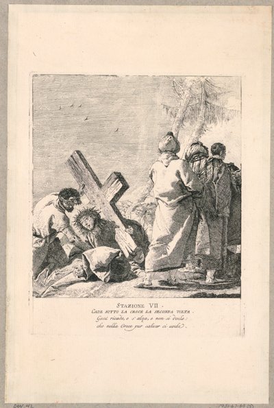 Via crucis - Estação VII, ele cai sob a cruz pela segunda vez de Giovanni Domenico Tiepolo
