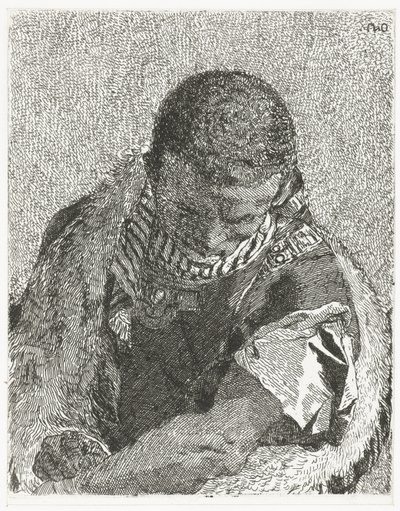 Garoto negro com cabeça baixa Coleção de cabeças (título da série) Raccolta di Teste (título da série) de Giovanni Domenico Tiepolo