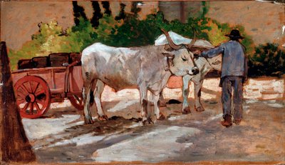 Carrinho com bois e camponeses - Pintura de Giovanni Fattori