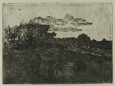 País ao pôr do sol com porqueiros de Giovanni Fattori