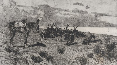 Burro e cabras à beira-mar no inverno, 1884-1908. de Giovanni Fattori