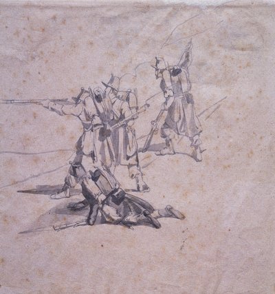 Quatro soldados em acção de Giovanni Fattori