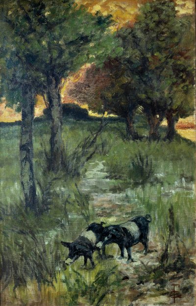 Itália, Florença, Porcos na pastagem de Giovanni Fattori