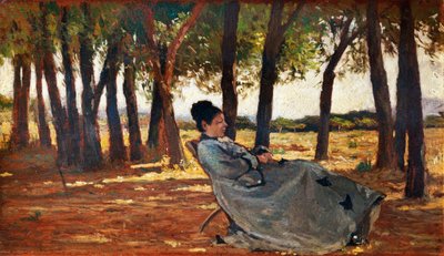 Madame Martelli Castiglioncello, cerca de 1867, de Giovanni Fattori (1825-1908), óleo sobre painel, 20x33 cm de Giovanni Fattori
