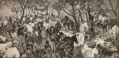 Mercado dos Apeninos Toscanos, gravura de um quadro de Giovanni Fattori (1825-1908), de L