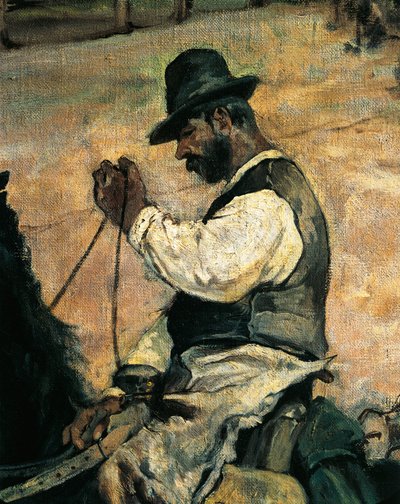 Marcação de touros jovens em Maremma, cerca de 1887, por Giovanni Fattori (1825-1908), 86x172 cm, Detalhe de Giovanni Fattori