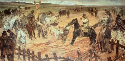 Marcação de touros jovens na Maremma por Giovanni Fattori (1825-1908), óleo sobre tela, 885 cm x175 de Giovanni Fattori