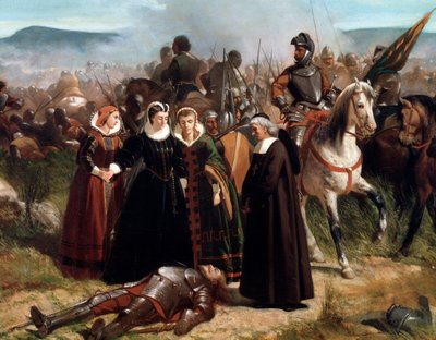 Mary Queen of Scots, na Batalha de Langside, lutou a 13 de Maio de 1568. detalhe - Pintura de Giovanni Fattori
