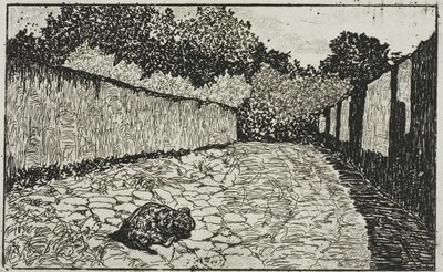 Pequena rua nos arredores de Florença com cachorro de Giovanni Fattori