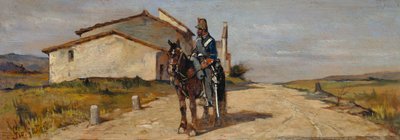 Soldado a cavalo ou Carabiniere a cavalo em patrulha de Giovanni Fattori