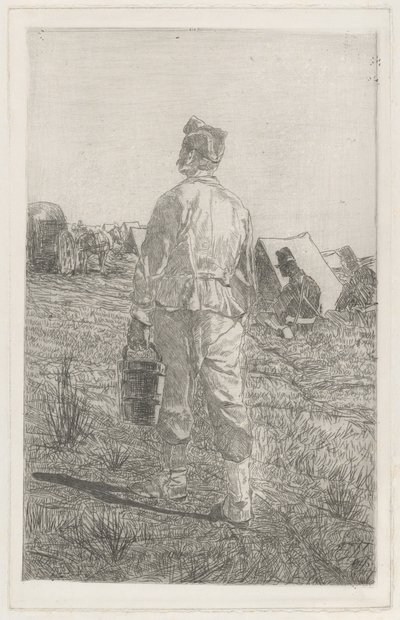 Soldado com um balde, visto de costas de Giovanni Fattori