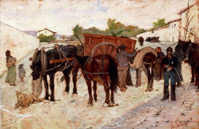 Parada em Maremma ou cena da vida no campo por Giovanni Fattori (1825-1908), óleo sobre tela, 28x42 cm de Giovanni Fattori