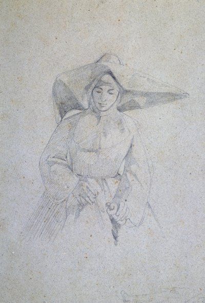 Estudo de freira para o acampamento italiano na Batalha de Magenta por Giovanni Fattori de Giovanni Fattori