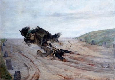 O pé no cavalo (Lo staffato) O cavalo cai. Pintura de Giovanni Fattori (1825-1908) 1878-1879 Dim. 90x130 cm Florença, Galleria d