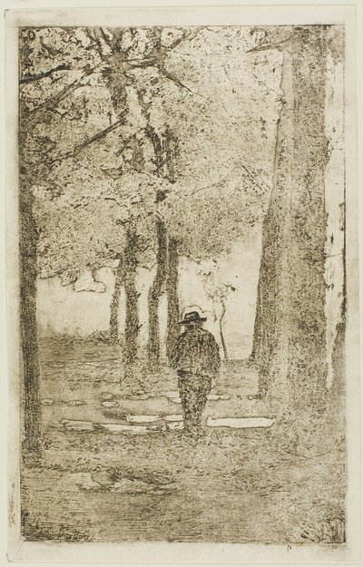 Passeio arborizado com figura de Giovanni Fattori