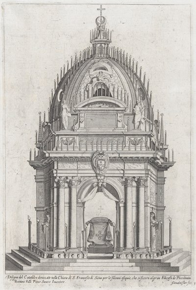 Projeto do catafalco para Francesco Piccolomini, 1607. de Giovanni Florimi