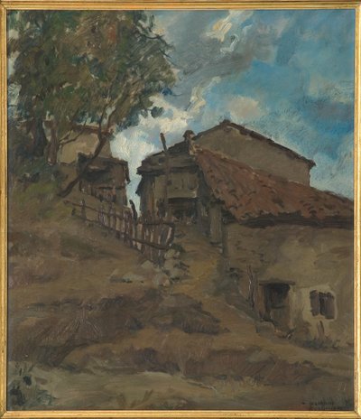 Mountain Traditional Housefarm (óleo sobre madeira compensada) de Giovanni Forghieri
