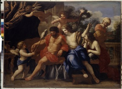 Hércules e Omphale (Hércules e Omphale). Pintura de Giovanni Francesco Romanelli (1610-1662), óleo sobre tela, ca. 1650. Arte italiana de Giovanni Francesco Romanelli
