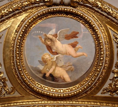 O amor. Pintura de Giovanni Romanelli (1601-1662) decorando o teto do Antonine Hall, quarto dos apartamentos de verão da Rainha Ana da Áustria (1601-1666). Por volta de 1655-1658. Paris, Museu do Louvre. de Giovanni Francesco Romanelli