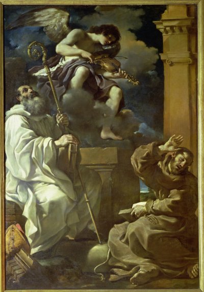 São Francisco (1182-1226) em Êxtase e São Bento (480-527) com um Músico Anjo, 1620 de Giovanni Francesco Barbieri