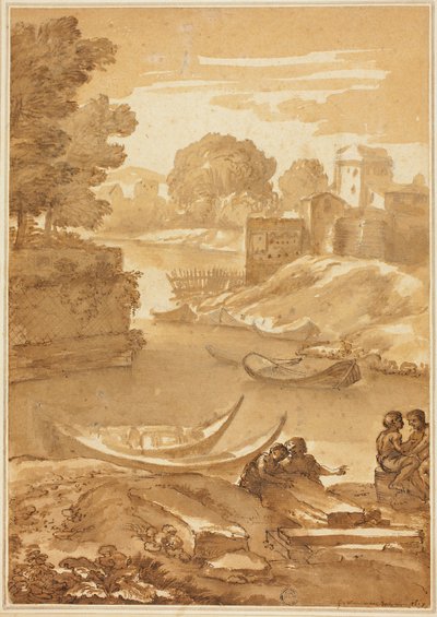 Figuras sentadas junto a um rio de Giovanni Francesco Grimaldi