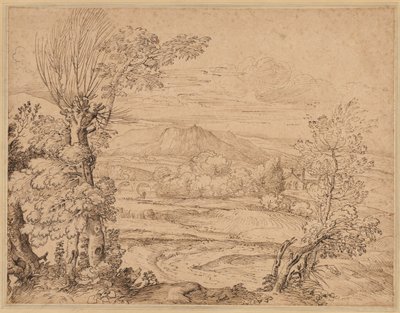 Paisagem com rio e aqueduto, meados de 1600. de Giovanni Francesco Grimaldi